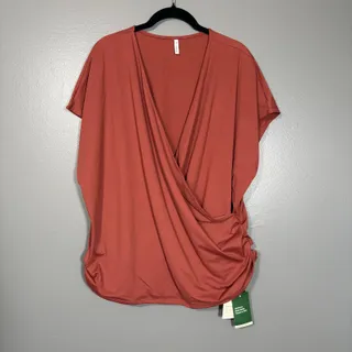 Photo of Halara NWT Faux Wrap Top Rust Colored V-Neck Crossover - 1X - Women's Plus Size