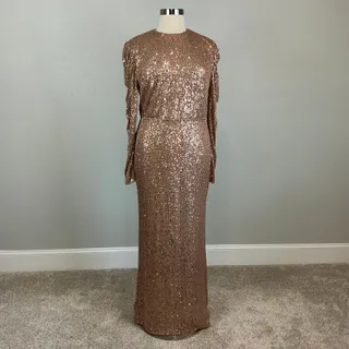 Photo of Mac Duggal 26692 Gold Evening Gown Sequined Long Sleeve Column Dress Size 16