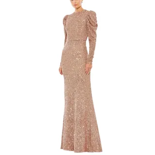 Photo of Mac Duggal 26692 Gold Evening Gown Sequined Long Sleeve Column Dress Size 16