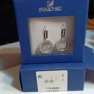 Photo of Swarovski Crystal Leverback Earrings 1124685 Silver Tone Luminous NIB $63