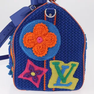 Photo of Louis Vuitton Monogram Flower Crochet Keepall Bandouliere 50 Boston Bag Blue