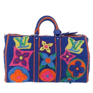 Photo of Louis Vuitton Monogram Flower Crochet Keepall Bandouliere 50 Boston Bag Blue