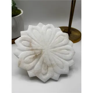 Photo of Lotus Flower Soap Dish, White Carved Marble Trivet Tray, Candle / Incense Holder