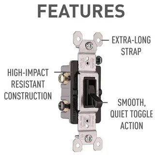 Photo of Single Pole Toggle Light Switch, Residential Grade, Black (9 Pack)