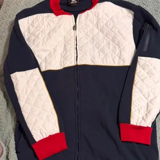 Photo of Red Ape Tracksuit 3XL Colorblock Quilted Jogger Jacket Navy Red Cream Streetwear