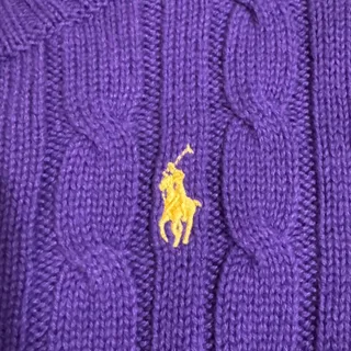 Photo of Ralph Lauren Purple Cable Knit Henley Sweater Womens XL 16 Pony Logo Y2K