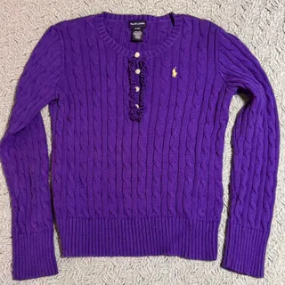 Photo of Ralph Lauren Purple Cable Knit Henley Sweater Womens XL 16 Pony Logo Y2K