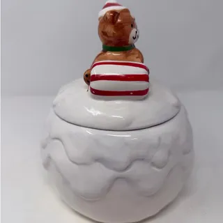 Photo of House of Lloyd Teddy Bear Snowball Cookie Jar Candy Cane Sleigh 8" Tall