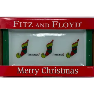 Photo of Fitz and Floyd Merry Christmas Stocking Glass Tray 2019 Three Stockings