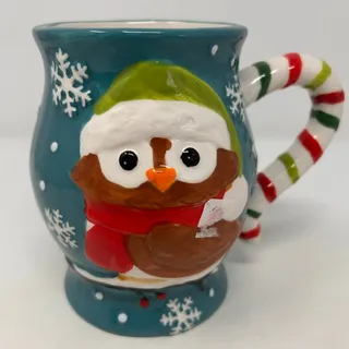 Photo of Owl Jumbo Christmas Mug with Candy Cane Handle Hand-painted Ceramic