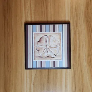 Photo of Set 2 Nautical Shell Wall Plaques 6x6 Coastal Decor Brown Blue White NWOT