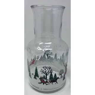 Photo of KIG Indonesia Vintage Glass Christmas Winter Sleigh Scene Carafe Decanter 9"