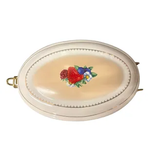 Photo of Knotts Berry Farm Foods Ceramic Canister w/ Clamp Lid Fruit Pattern Oval