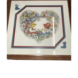 Photo of Sunbonnet Sue Style Framed Matted Floral Print Wall Art Wood Frame Glass