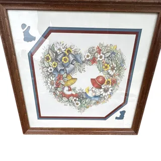 Photo of Sunbonnet Sue Style Framed Matted Floral Print Wall Art Wood Frame Glass
