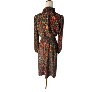 Photo of First Love Women’s M A-Line Midi Floral High Neck Long Sleeve Woven Ruffle