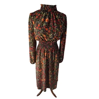 Photo of First Love Women’s M A-Line Midi Floral High Neck Long Sleeve Woven Ruffle