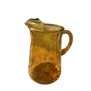 Photo of VTG Amber Pressed Glass Pitcher Hammered Pattern Handle 48 fl oz MCM