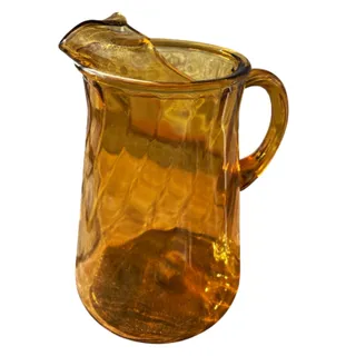 Photo of VTG Amber Pressed Glass Pitcher Hammered Pattern Handle 48 fl oz MCM