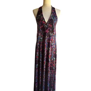 Photo of Evolve Women’s L/XL Multicolor Abstract Halter V-Neck Backless Maxi Dress