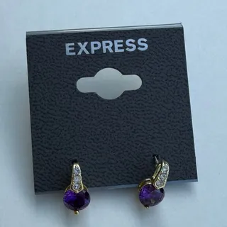 Photo of Express Purple Faceted Drop Earrings Gold Tone Crystal Accent NWT