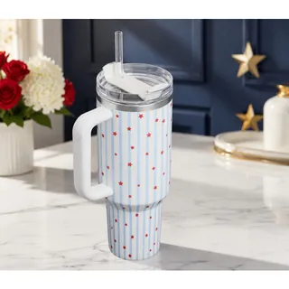 Photo of Stanley H2.0 FlowState Quencher 40oz White Multicolor Stars Tumbler