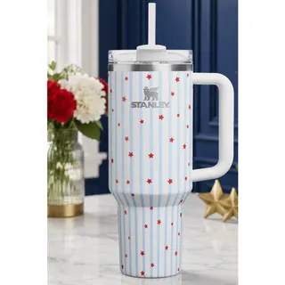 Photo of Stanley H2.0 FlowState Quencher 40oz White Multicolor Stars Tumbler