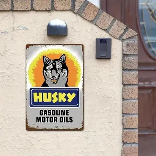 Photo of Retro Distressed Tin Sign • Petroliana • Husky Gasoline & Motor Oils • Husky Dog
