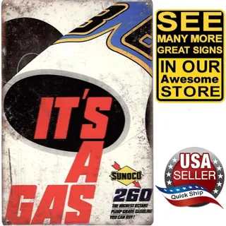 Photo of Tin Petroliana Sign • Sunoco 260 •Highest Octane Pump Grade Gasoline You Can Buy