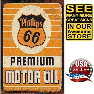 Photo of Metal Tin Sign • Retro Petroliana • Phillips 66 Oil Company • Premium Motor Oil
