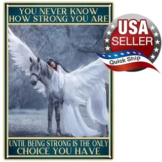 Photo of Tin Sign •You Never Know How Strong You Are •Lady in White Gown on Pegasus •8x12