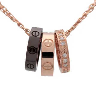 Photo of Cartier Love Three Hoop Diamond 18K Rose Gold Necklace