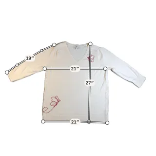 Photo of Laurie Felt Sweater Women L Ivory Butterfly Embroidered V Neck Lightweight Knit