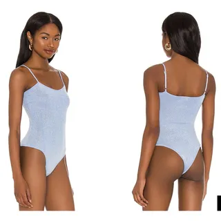 Photo of superdown Sparkly Blue Mari Knit Bodysuit Size Small Icy Blue
