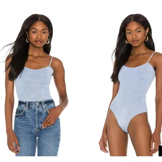 Photo of superdown Sparkly Blue Mari Knit Bodysuit Size Small Icy Blue