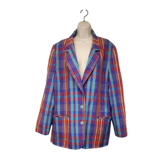 Photo of Hunt Club Women's Single Breasted Plaid Multi Purple Blazer Jacket Size 18T