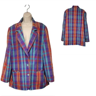 Photo of Hunt Club Women's Single Breasted Plaid Multi Purple Blazer Jacket Size 18T