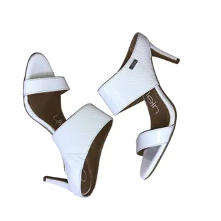 Photo of Calvin Klein Lorinda Heels Women’s 7 White Patent Stiletto Open Toe Mule Dress