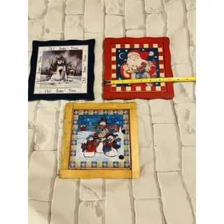 Photo of Set of 3 Vintage Christmas Wooden Tile Trivets Hot Plate Pot Holder