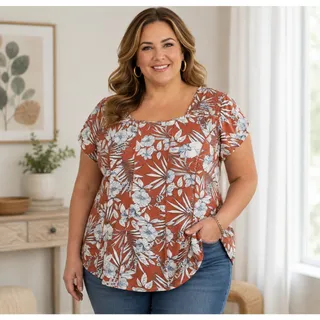 Photo of Cato Est. 1946 Women's Rust Floral Blouse Size 18/20W