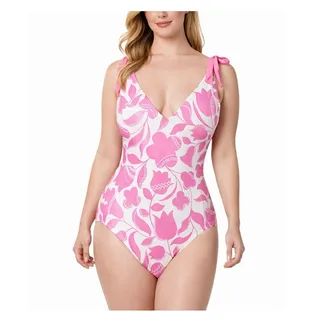 Photo of Kate Spade Pink and White Bathing Suit Floral One-Piece Scoop Back Size Medium