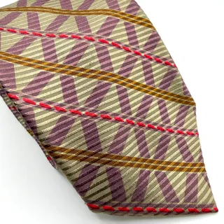 Photo of Vintage 90s Giorgio Armani Beige Purple Skinny Geometric 100% Silk Luxury Tie
