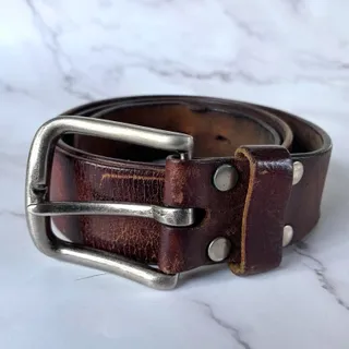 Photo of Vintage Y2K American Eagle Outfitters Brown Leather Belt Embroidered Eagle 33"