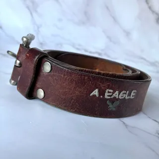 Photo of Vintage Y2K American Eagle Outfitters Brown Leather Belt Embroidered Eagle 33"