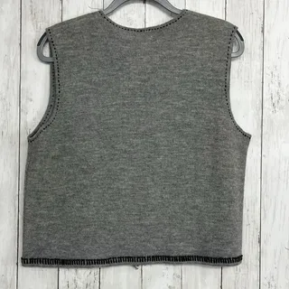 Photo of J. Marco 100% Boiled Wool Gray Beaded Vest Open Front Large Cozy Chic