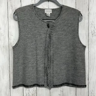 Photo of J. Marco 100% Boiled Wool Gray Beaded Vest Open Front Large Cozy Chic