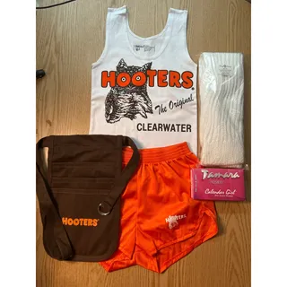Photo of New Hooters Girl Vintage Uniform Tank Dolfin Shorts Pouch Socks Hose Size Xs/Xxs