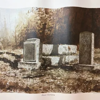 Photo of VTG Dwayne Warwick “Pioneer Cemetery” Litho Print Tennessee Squire Art 25x17.5