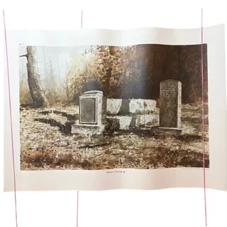 Photo of VTG Dwayne Warwick “Pioneer Cemetery” Litho Print Tennessee Squire Art 25x17.5