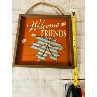 Photo of Fall Welcome Friends Wall Sign Rustic Wood Metal Leaf Autumn Decor 10x10